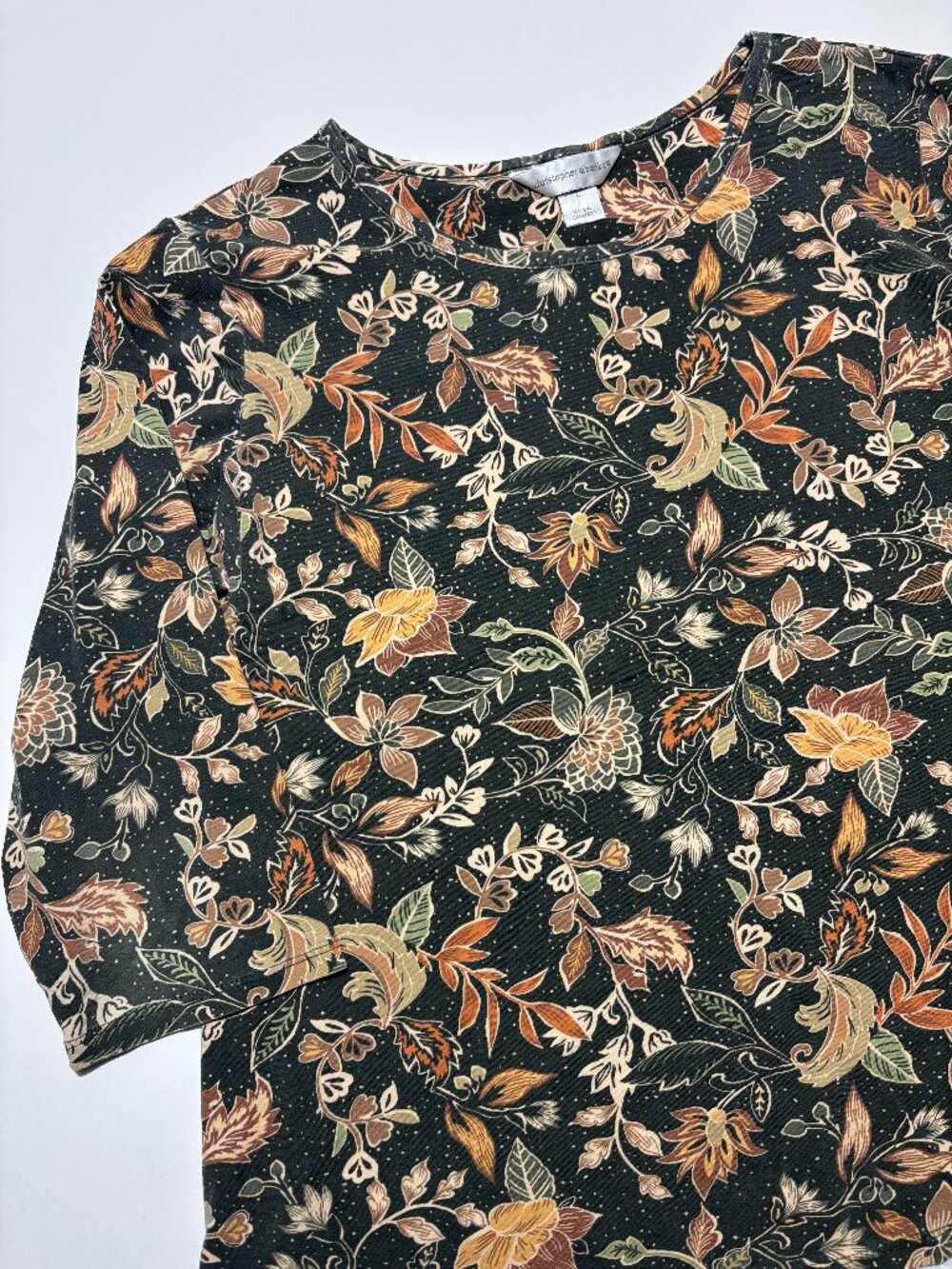 Christopher & Banks Green Orange Yellow & Brown Earth Tone Florals 3/4 Long Slee